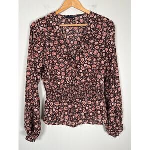 Abercrombie & Fitch Womens Blouse Shirt Size M Floral Ruffle V Neck